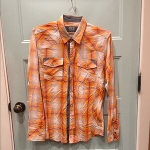BKE Vibrant Orange and Black Checkered Shirt